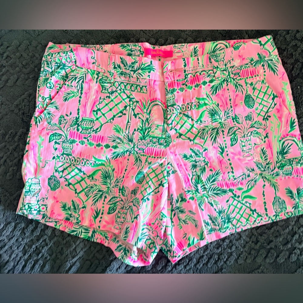 Lilly Pulitzer Pink and Green Tropical Women's Shorts EUC size 10